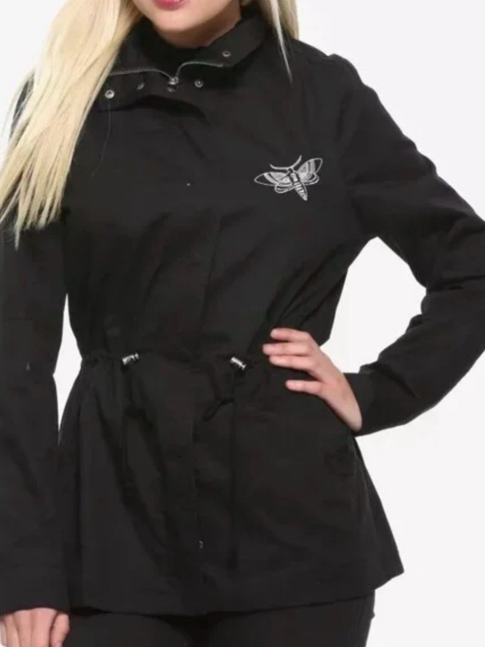 Hot Topic Black Utility Jacket with Death Moth Lining